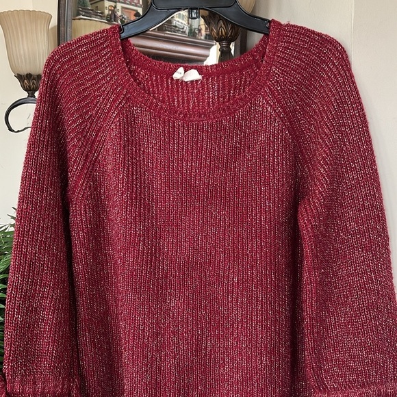 ANTHROPOLOGIE MOTH Tanwen Bell Sleeve Pullover Sweater Crewneck Maroon Metallic - Picture 2 of 16